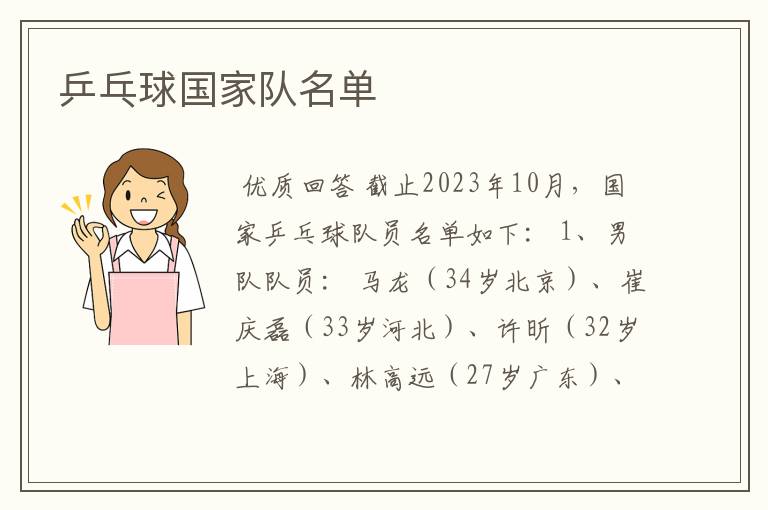 乒乓球国家队名单