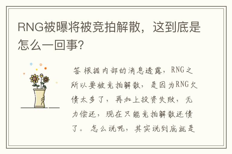 RNG被曝将被竞拍解散,这到底是怎么一回事?