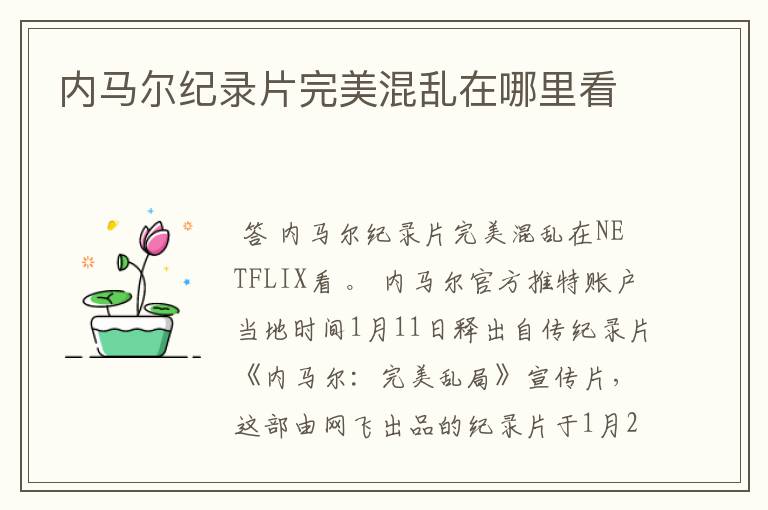 内马尔纪录片完美混乱在哪里看