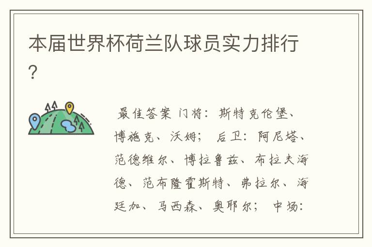 本届世界杯荷兰队球员实力排行？