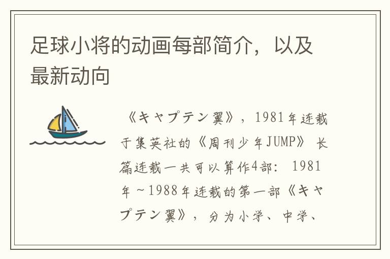 足球小将的动画每部简介，以及最新动向