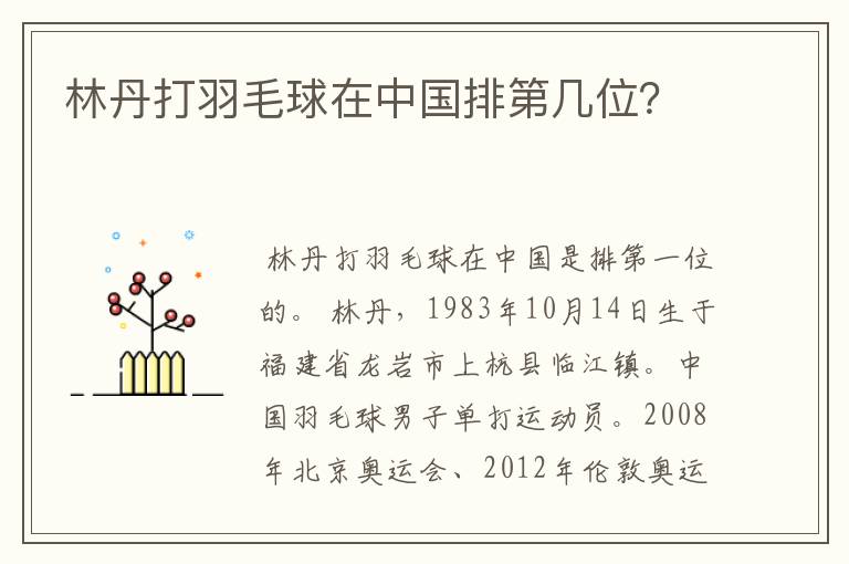 林丹打羽毛球在中国排第几位?