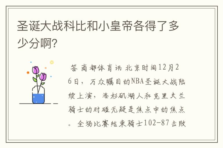 圣诞大战科比和小皇帝各得了多少分啊?