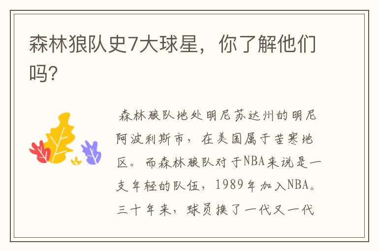 森林狼队史7大球星,你了解他们吗?