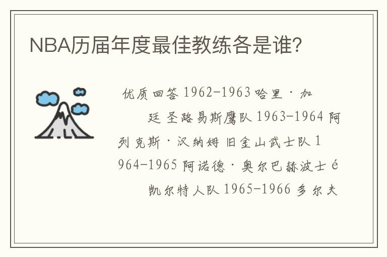 NBA历届年度最佳教练各是谁?