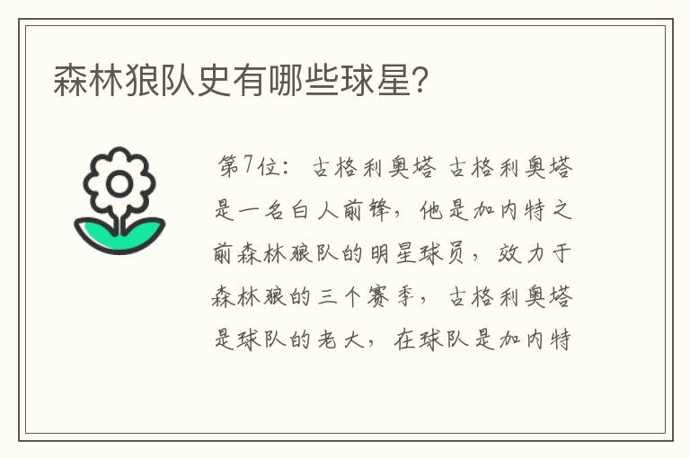 森林狼队史有哪些球星?