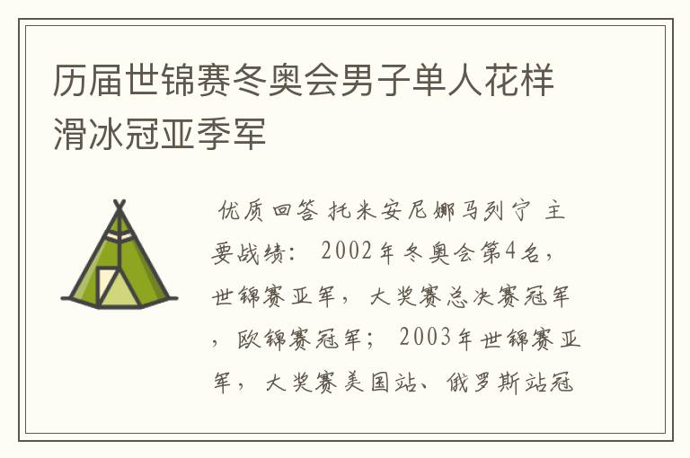 历届世锦赛冬奥会男子单人花样滑冰冠亚季军
