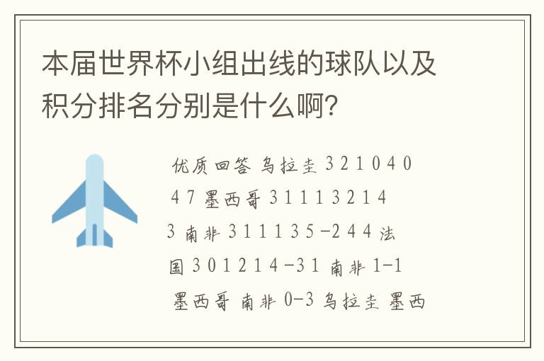 本届世界杯小组出线的球队以及积分排名分别是什么啊?