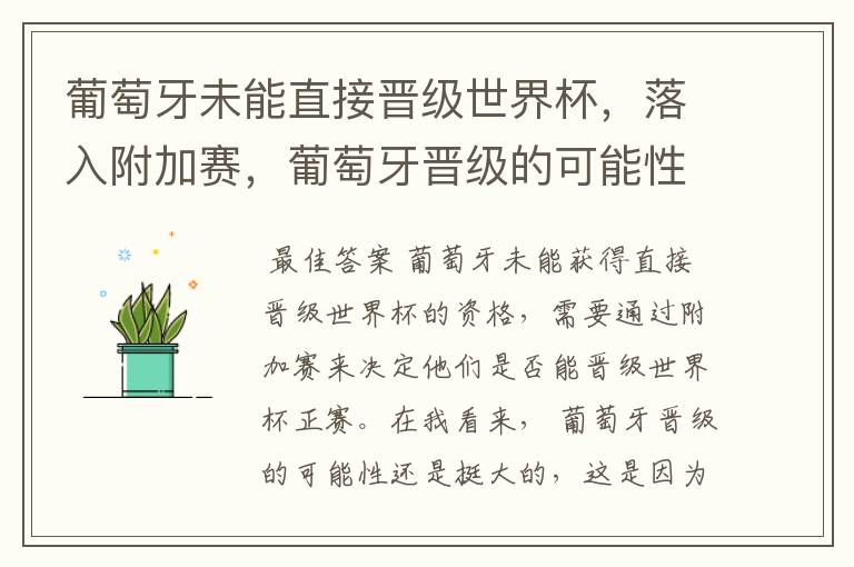 葡萄牙未能直接晋级世界杯,落入附加赛,葡萄牙晋级的可能性有多大?
