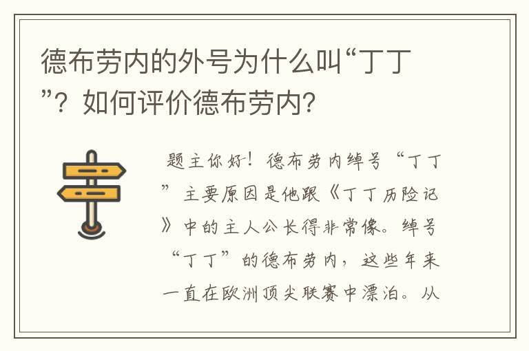 德布劳内的外号为什么叫“丁丁”?如何评价德布劳内?
