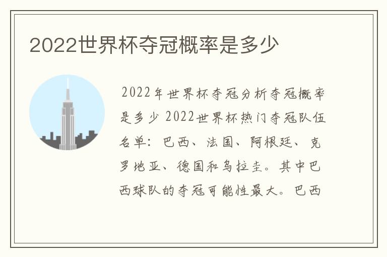 2022世界杯夺冠概率是多少