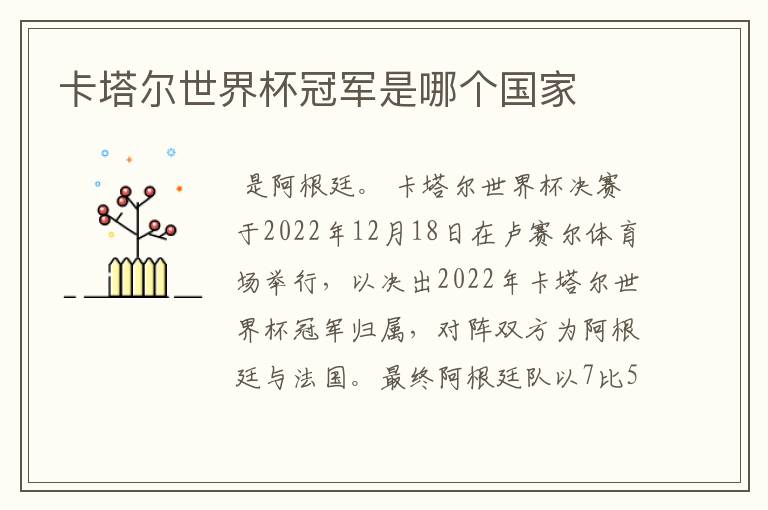 卡塔尔世界杯冠军是哪个国家