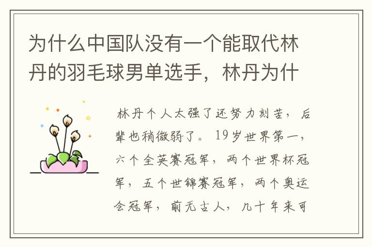 为什么中国队没有一个能取代林丹的羽毛球男单选手,林丹为什么还能继续保持这种状态?