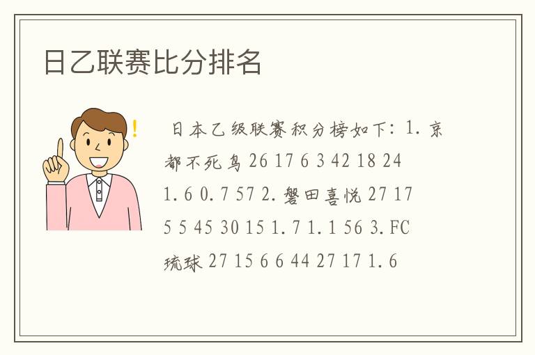 日乙联赛比分排名