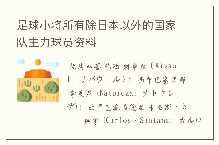足球小将所有除日本以外的国家队主力球员资料