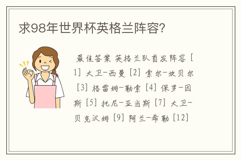求98年世界杯英格兰阵容?