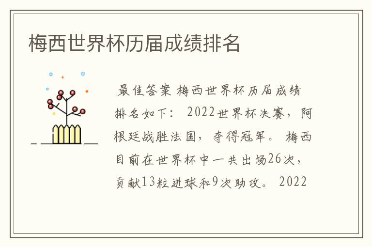 梅西世界杯历届成绩排名