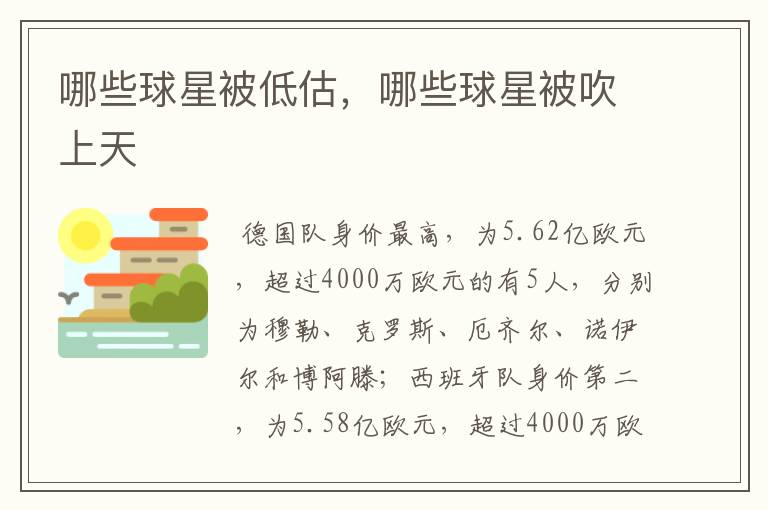 哪些球星被低估,哪些球星被吹上天