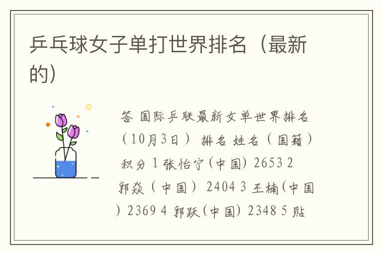 乒乓球女子单打世界排名(最新的)