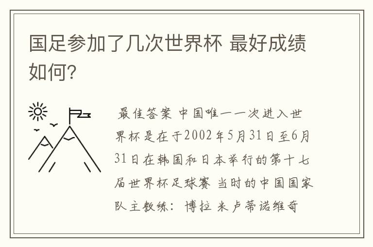 国足参加了几次世界杯 最好成绩如何?