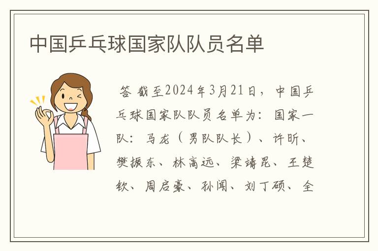 中国乒乓球国家队队员名单