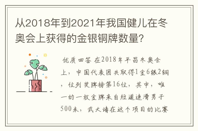 从2018年到2021年我国健儿在冬奥会上获得的金银铜牌数量?