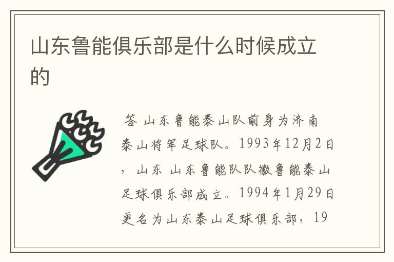 山东鲁能俱乐部是什么时候成立的