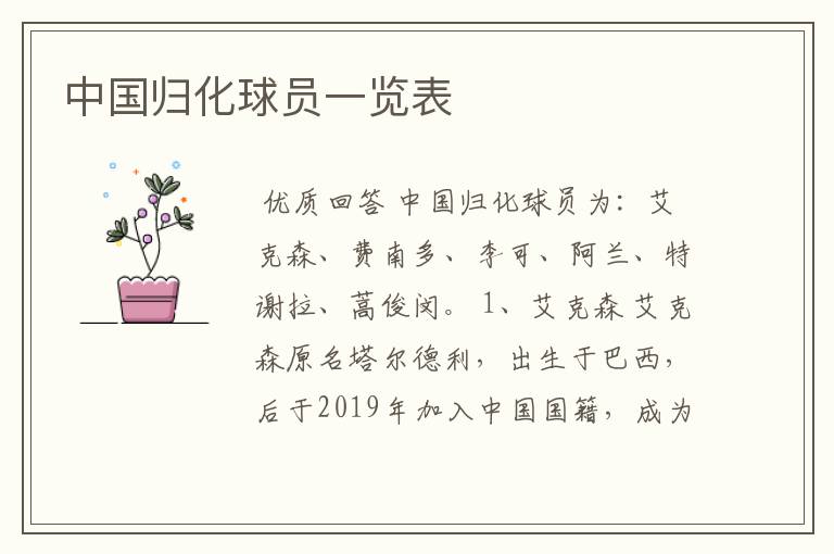 中国归化球员一览表