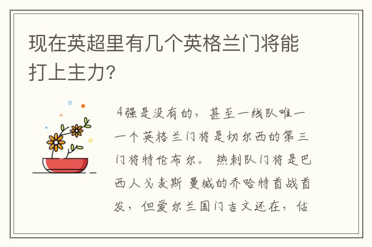 现在英超里有几个英格兰门将能打上主力?