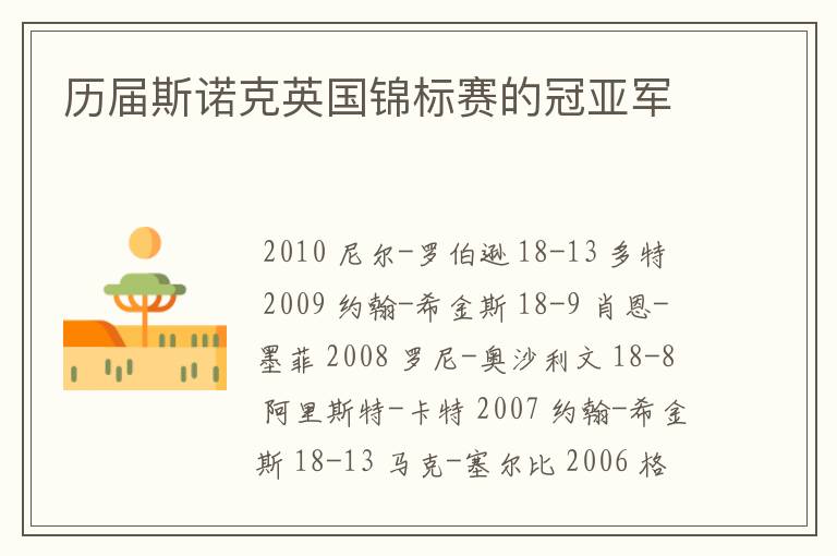历届斯诺克英国锦标赛的冠亚军
