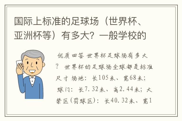 国际上标准的足球场(世界杯、亚洲杯等)有多大?一般学校的足球场有那么大么?我们学校足球场外面的跑道