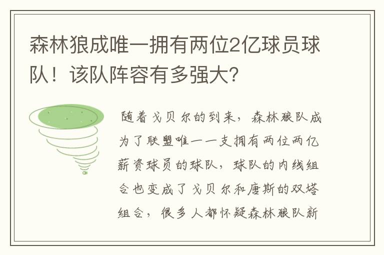 森林狼成唯一拥有两位2亿球员球队!该队阵容有多强大?