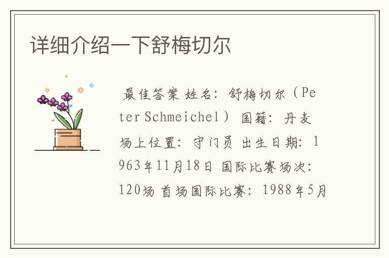 详细介绍一下舒梅切尔