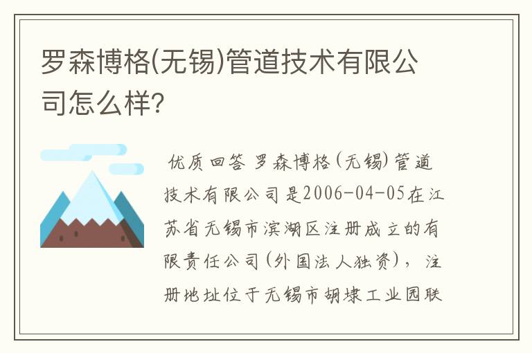 罗森博格(无锡)管道技术有限公司怎么样?
