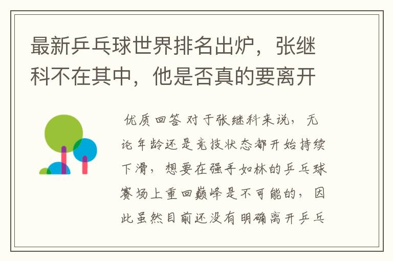 最新乒乓球世界排名出炉,张继科不在其中,他是否真的要离开乒乓球赛场了?