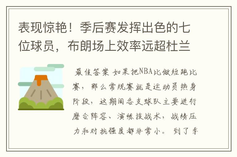 表现惊艳!季后赛发挥出色的七位球员,布朗场上效率远超杜兰特