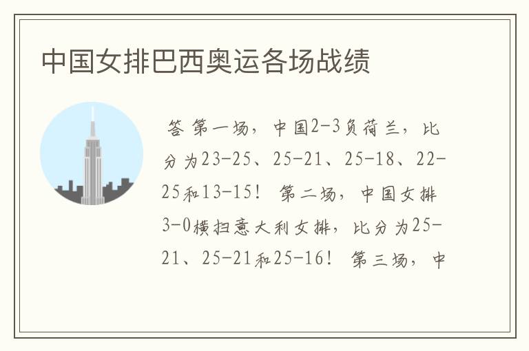 中国女排巴西奥运各场战绩