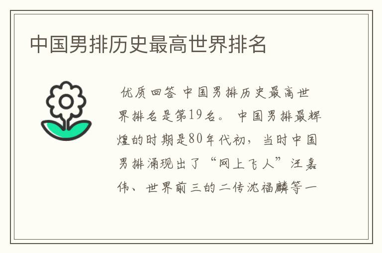 中国男排历史最高世界排名