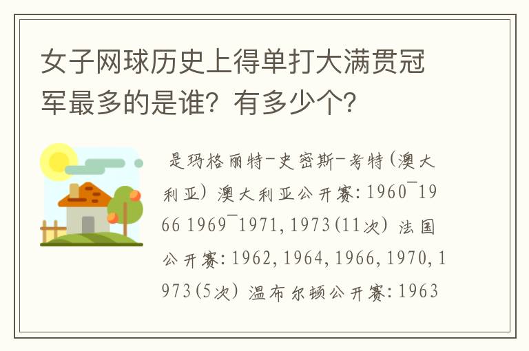 女子网球历史上得单打大满贯冠军最多的是谁?有多少个?