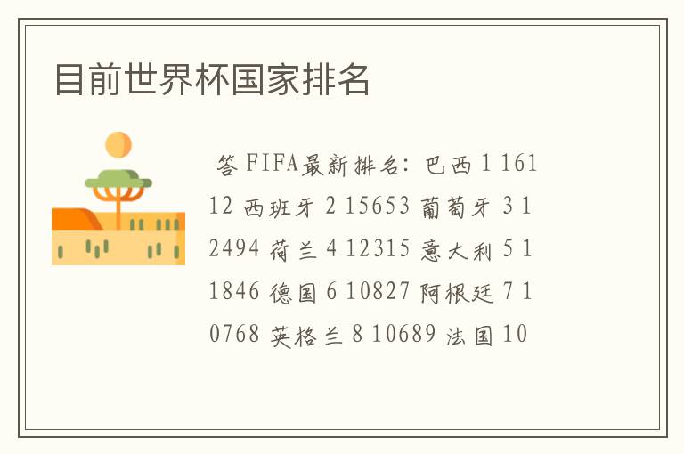 目前世界杯国家排名