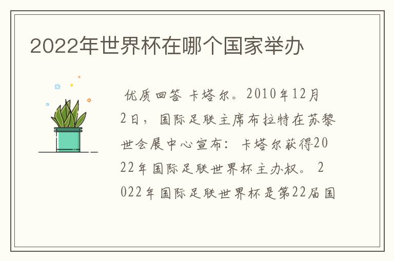 2022年世界杯在哪个国家举办