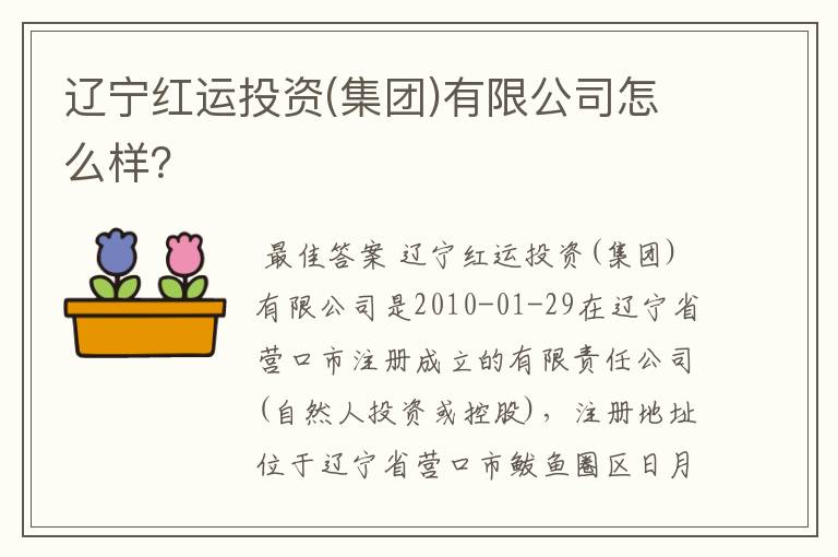 辽宁红运投资(集团)有限公司怎么样?