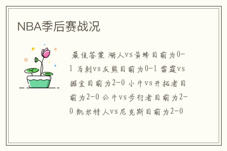 NBA季后赛战况