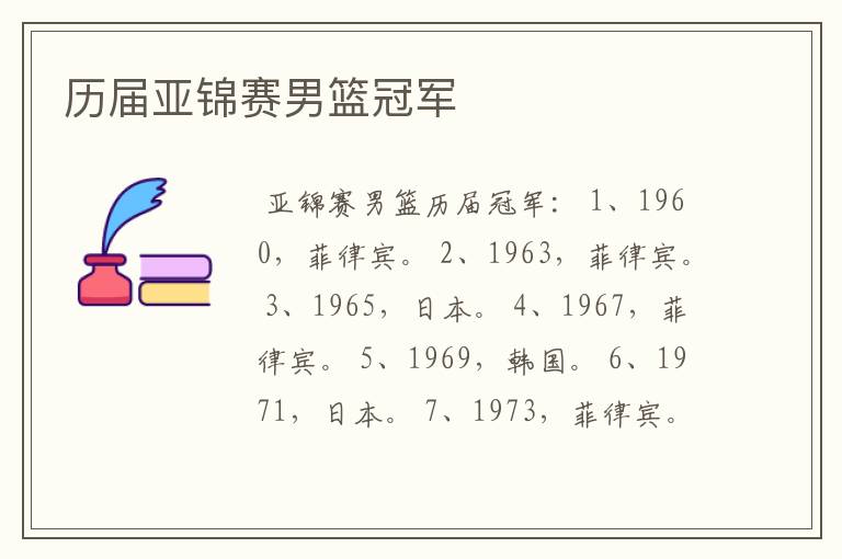 历届亚锦赛男篮冠军