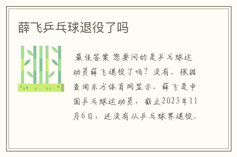 薛飞乒乓球退役了吗