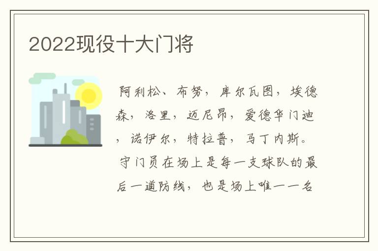 2022现役十大门将