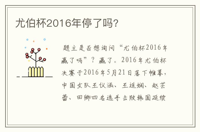 尤伯杯2016年停了吗?