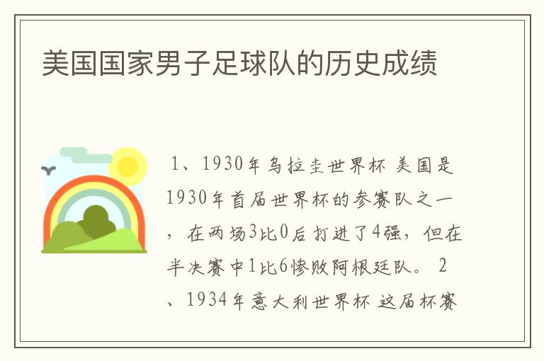 美国国家男子足球队的历史成绩