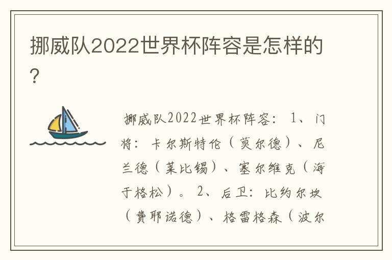 挪威队2022世界杯阵容是怎样的?