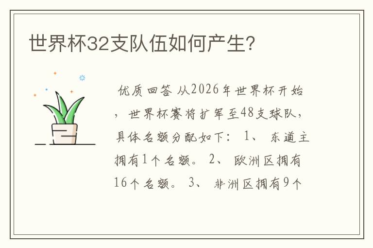 世界杯32支队伍如何产生?